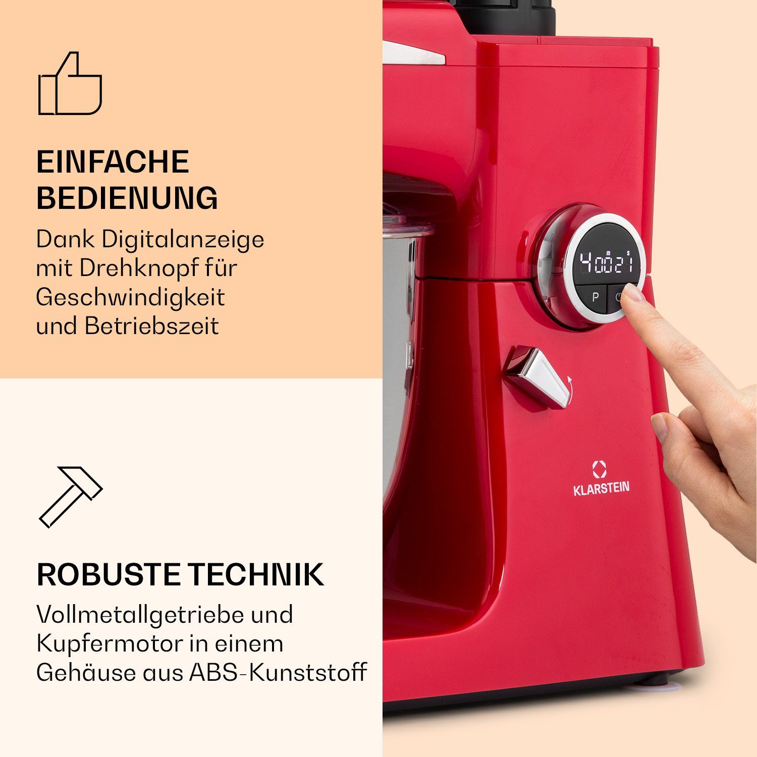 Klarstein Küchenmaschine mit Kochfunktion Renata, 2000 W, 10 l Schüssel