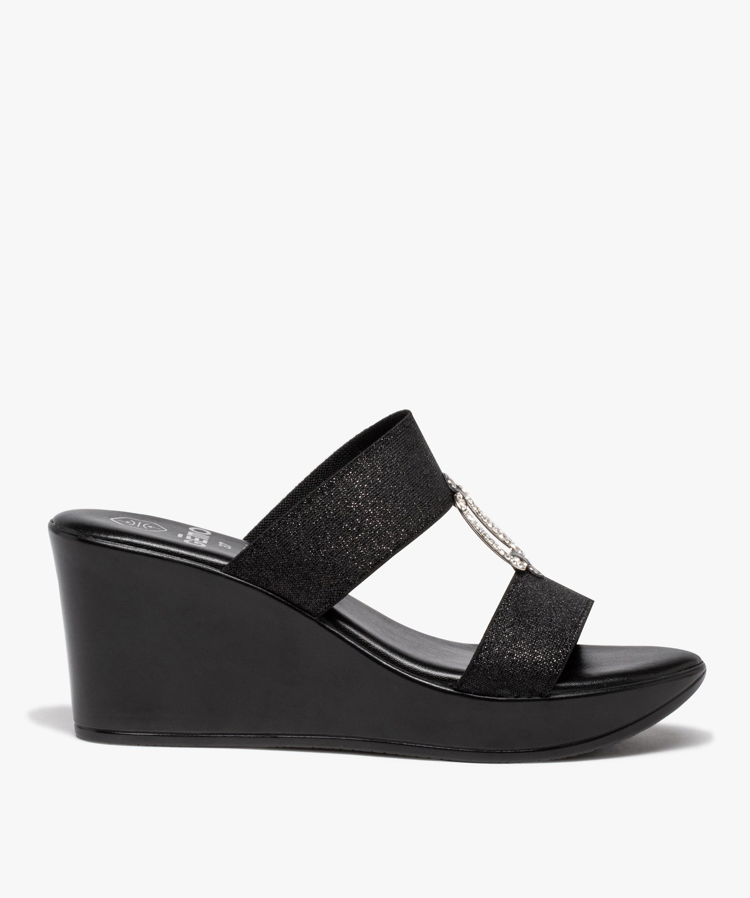 Mules femme compensées à brides élastiques et strass noir | GEMO