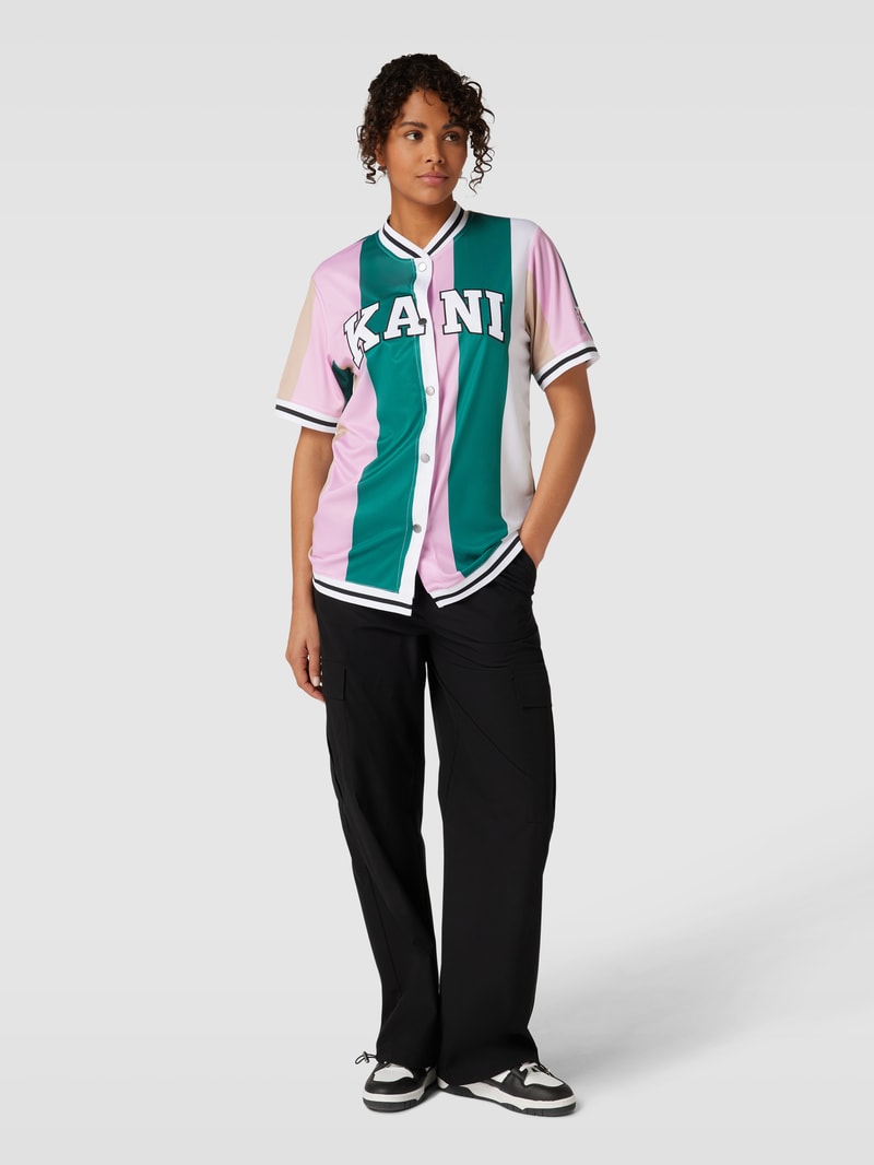 T-Shirt mit Streifenmuster Modell 'SERIF' in hellrosa