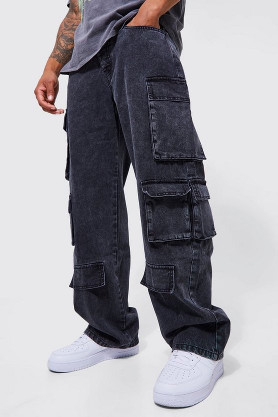 Lockere Cargo-Jeans mit Acid-Waschung