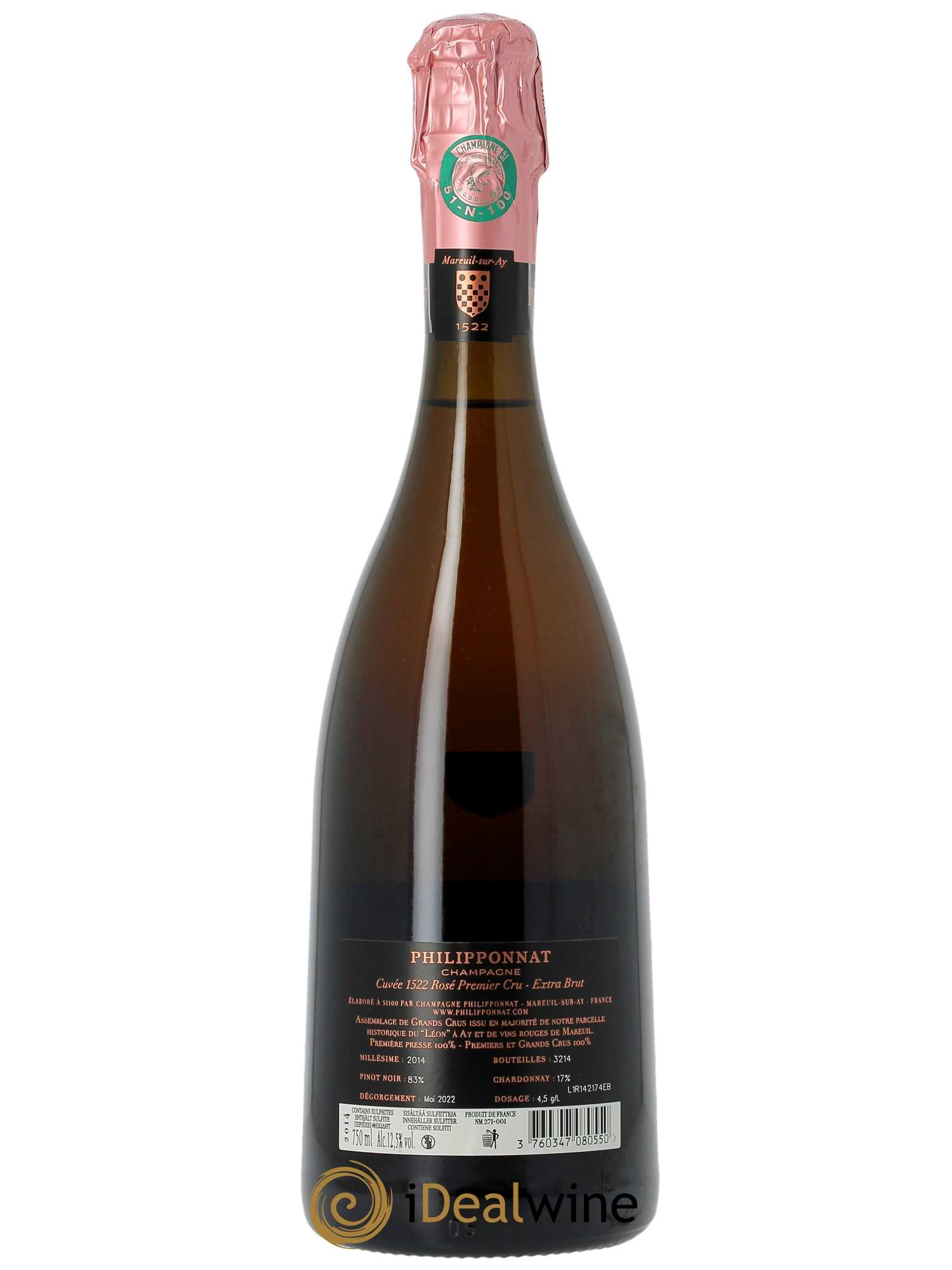 Cuvée 1522 Premier Cru Brut Philipponnat  2014 - Lot de 1 Bouteille