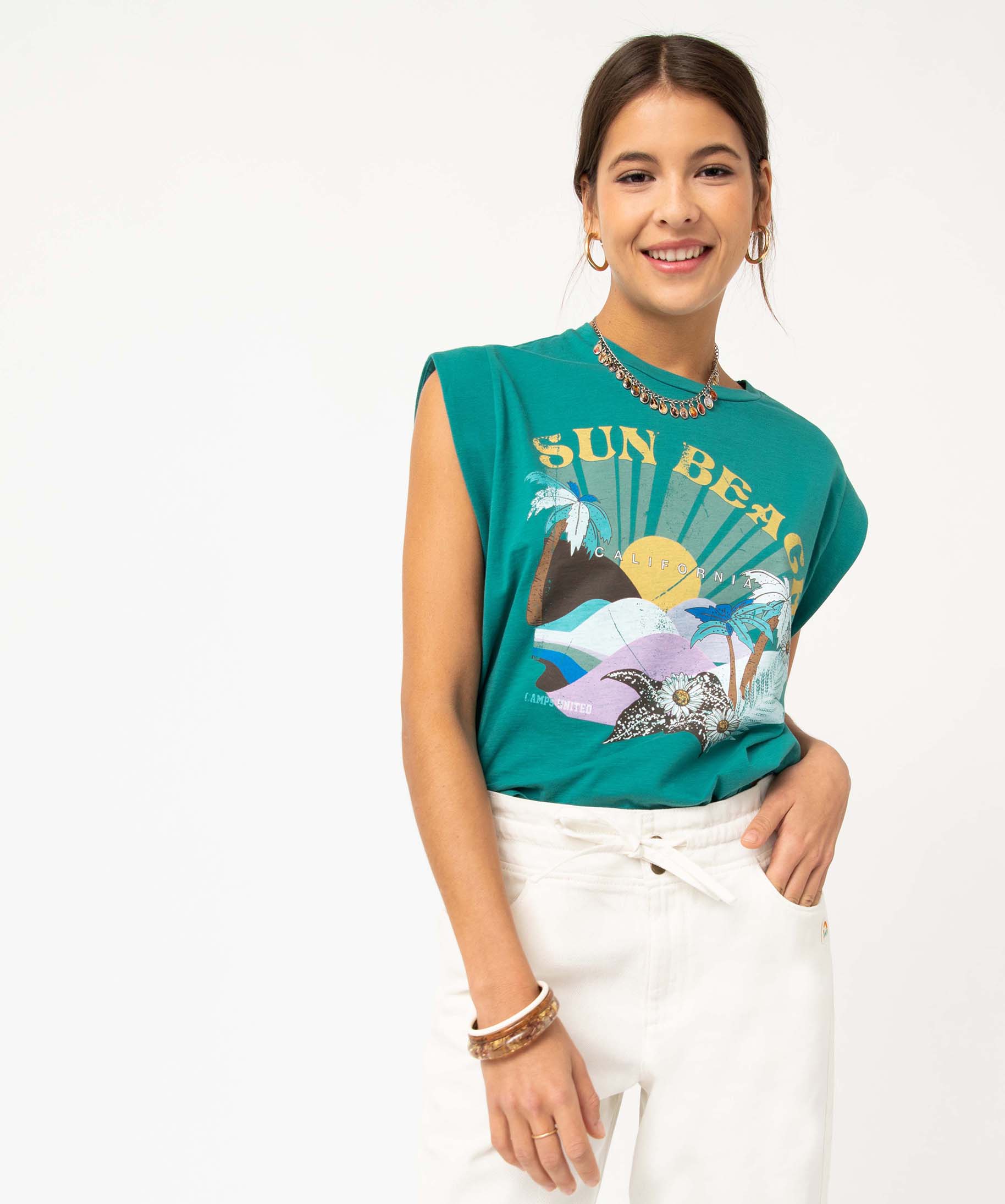 Tee-shirt femme avec larges emmanchures et motifs XXL - Camp... vert | GEMO