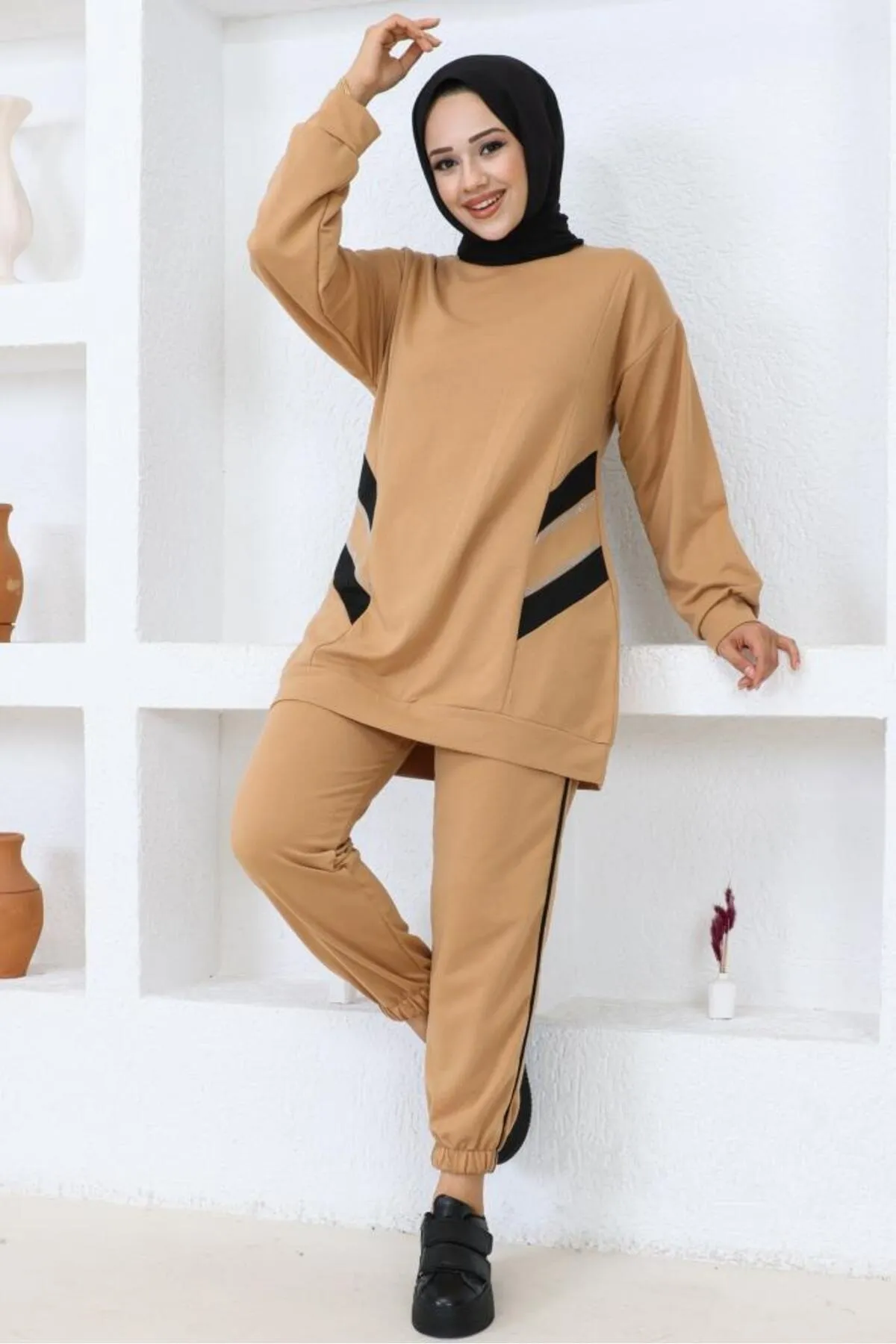 benguen  3401 Zweifädiges Hijab-Set Kamel