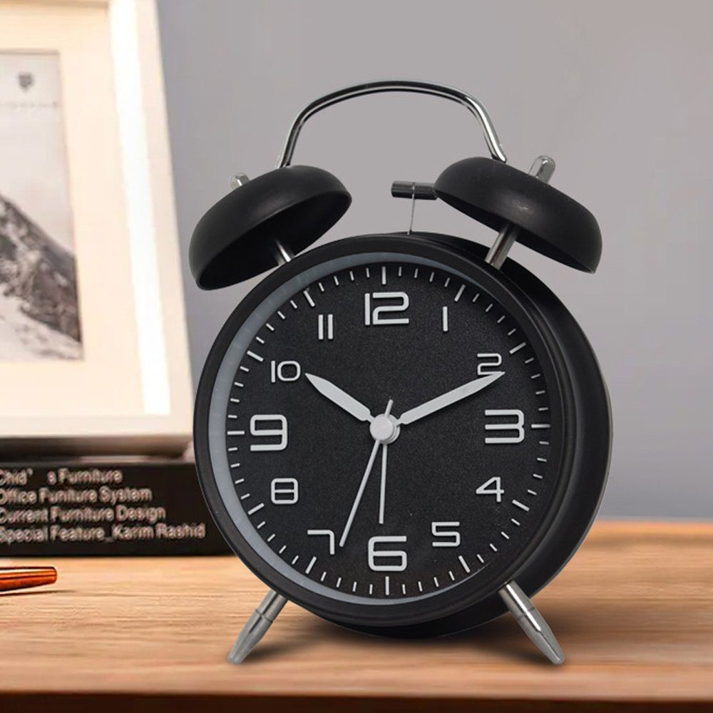AKKEE Wecker Doppelglockenwecker mit Nachtlicht, Lauter Alarm, Wecker Analog kein Ticken, geräuschlos, Wecker Batteriebetrieben, Retro Design