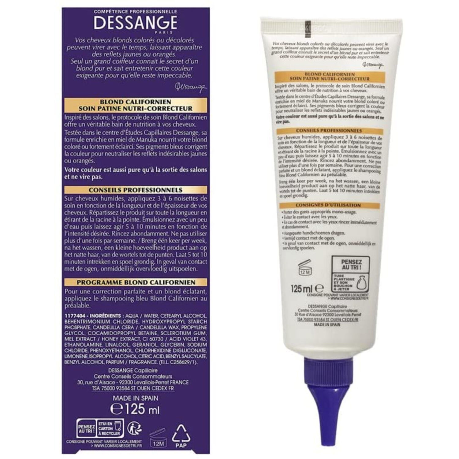 Dessange Blond Californien Soin Patine Bleu Nutri-correcteur Miel de Manuka Nourrissant