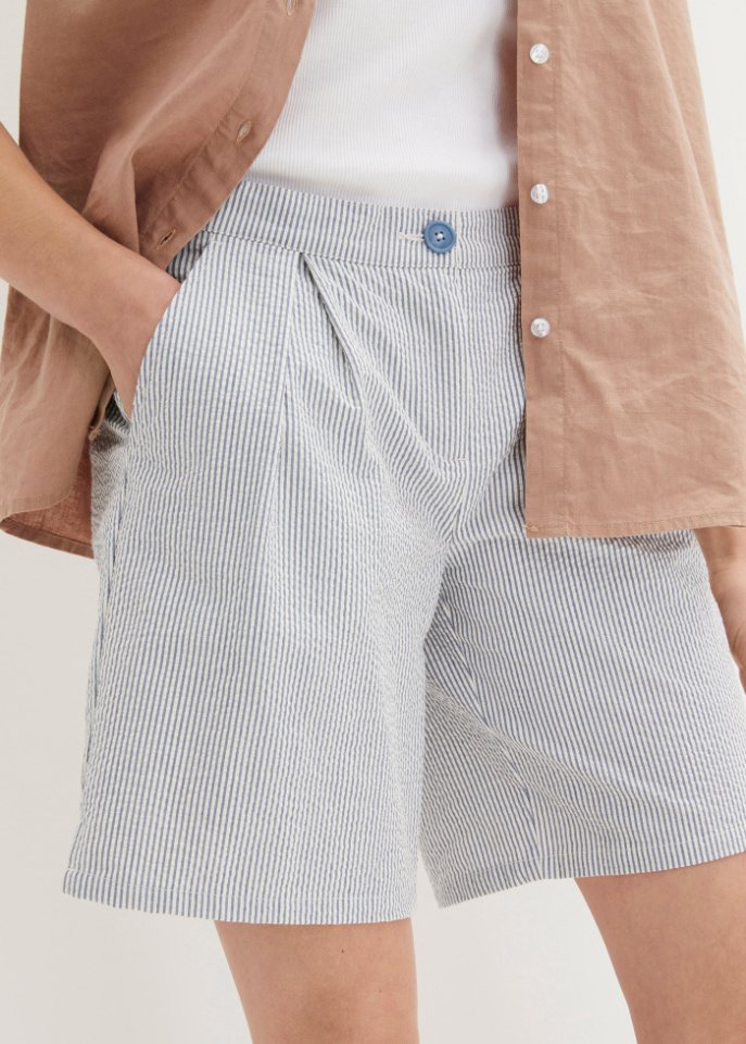 Gestreifte Seersucker-Shorts mit größenverstellbarem Bequembund