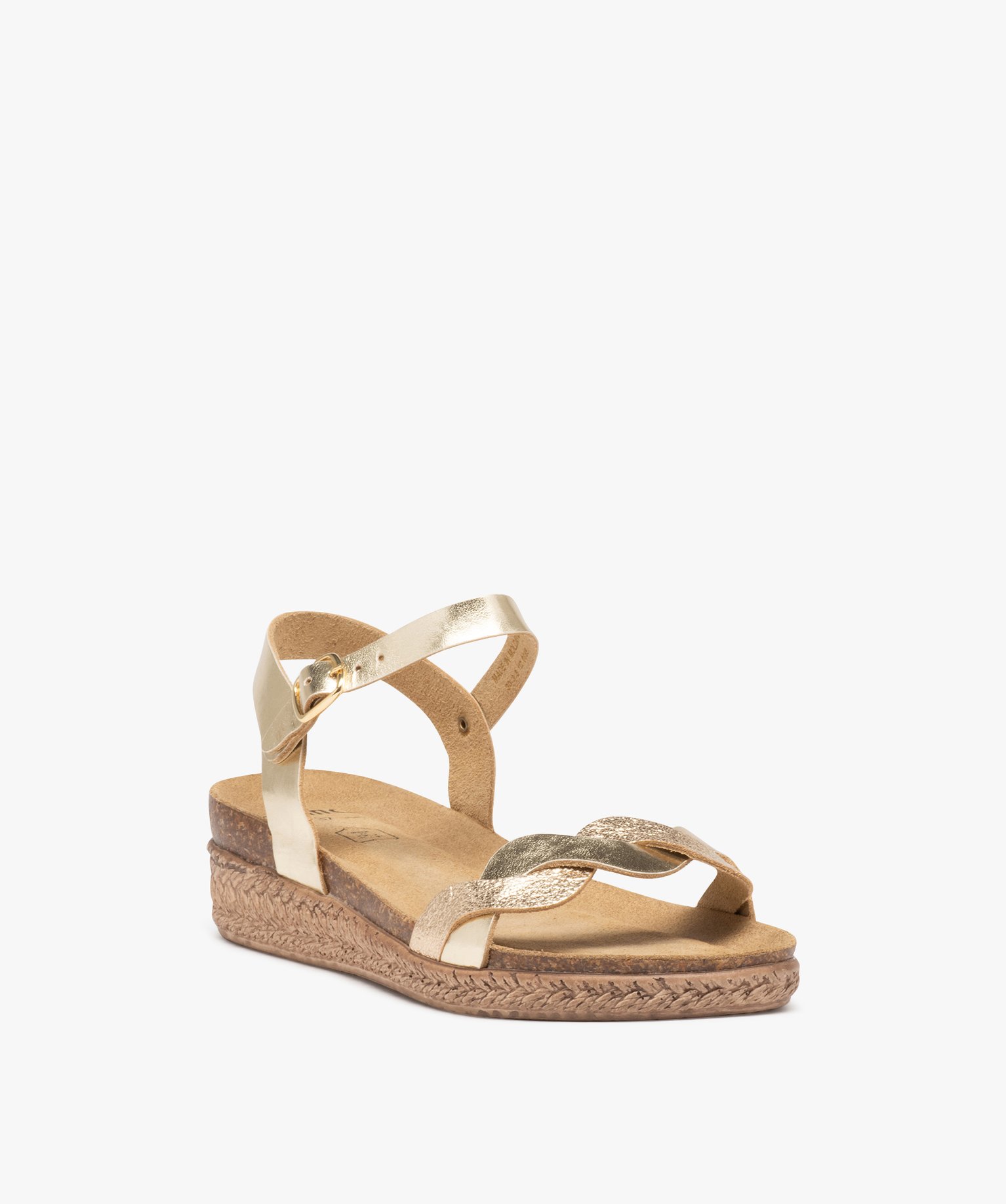 Sandales femmes compensées à brides fantaisie en cuir or | GEMO