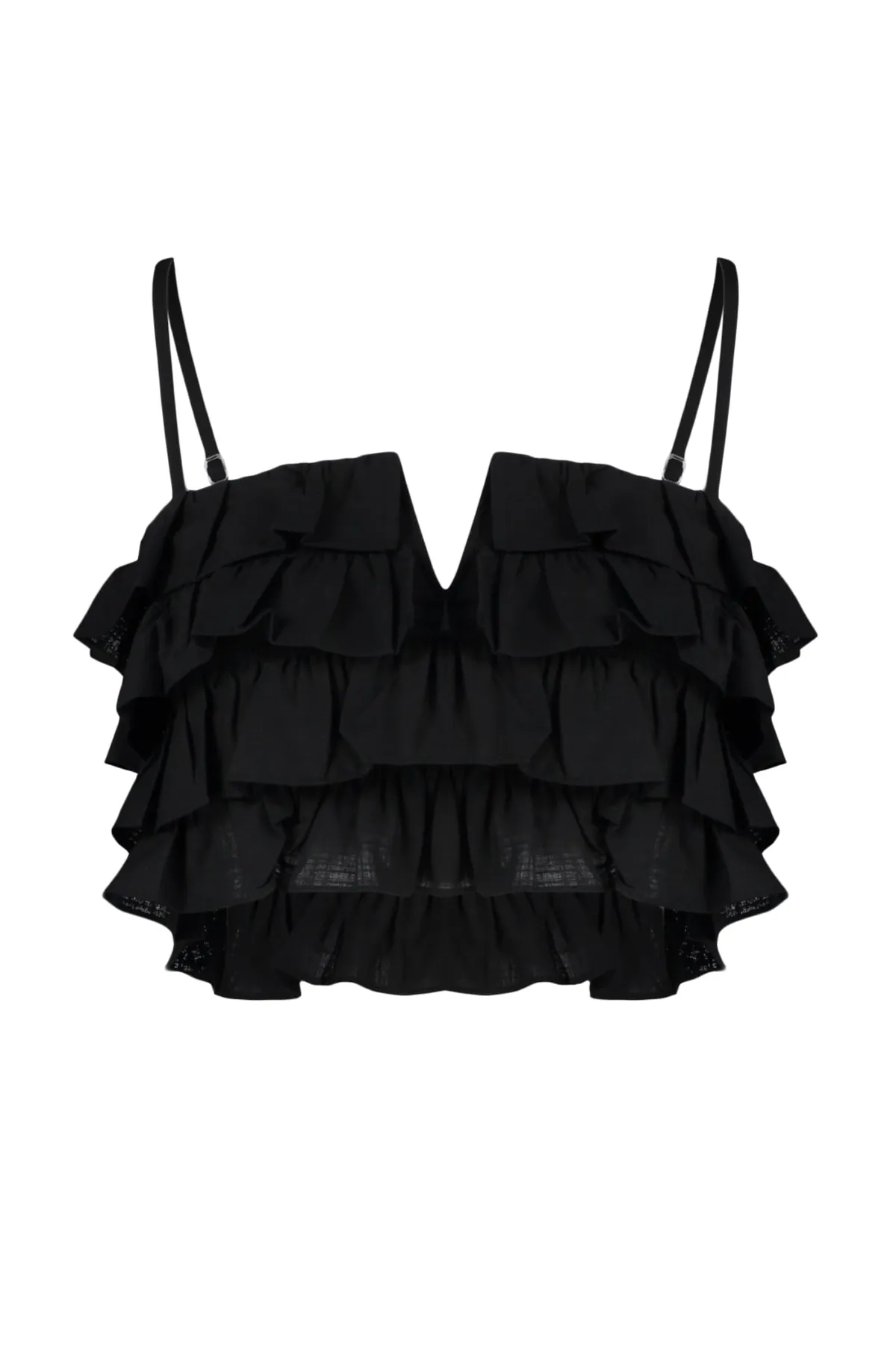 Trendyol Collection  Schwarze, bauchfreie, gewebte Rüschenbluse aus 100 % Baumwolle TBESS21BZ0661