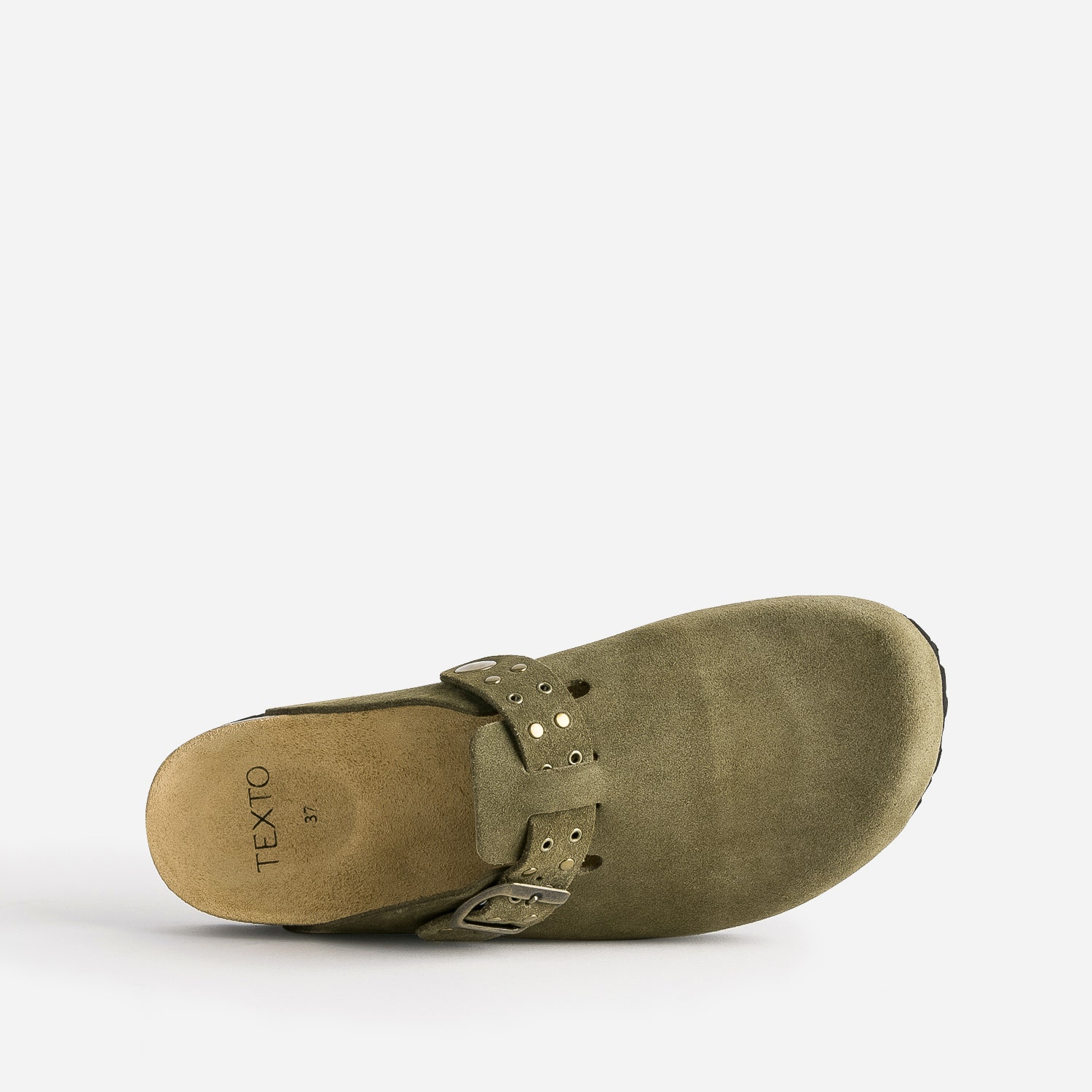 Mule-sabot TEXTO en cuir velours kaki