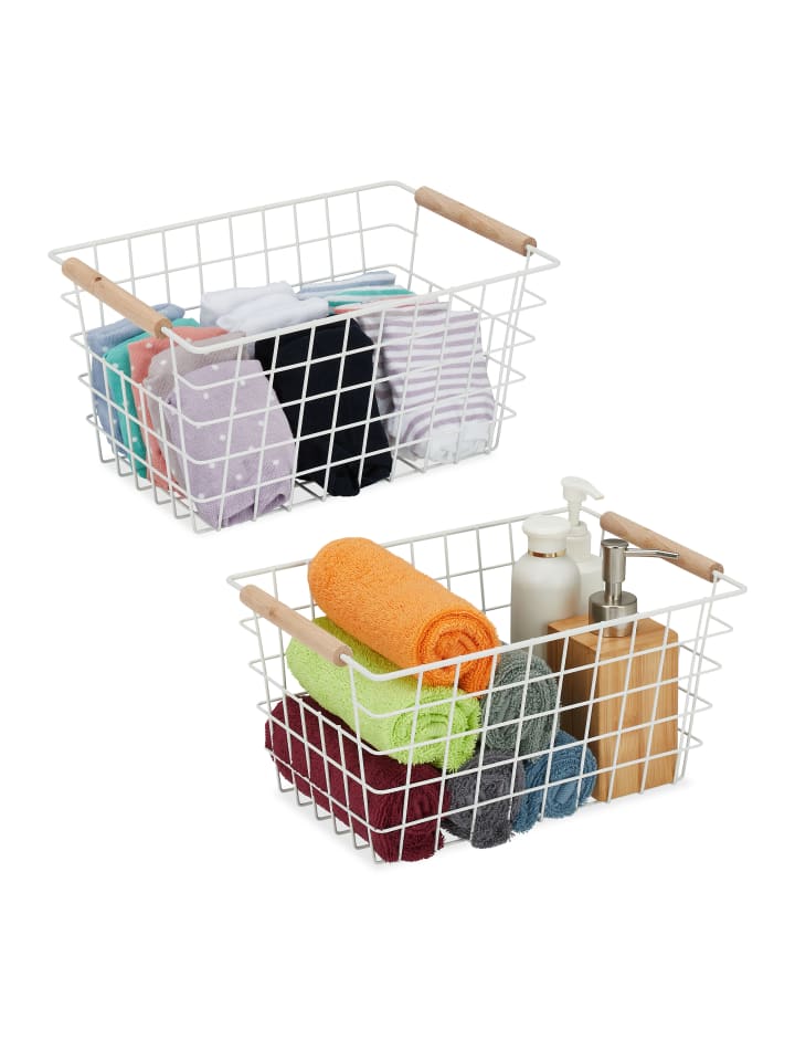 relaxdays 2 x Drahtkorb in Weiß - (B)31x (H)16 x (T)21 cm günstig kaufen onesize