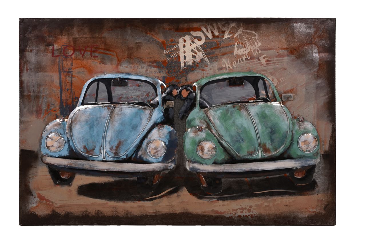 INTERIA Home&Living 3D Metallbild blaue Autos mit Pärchen
