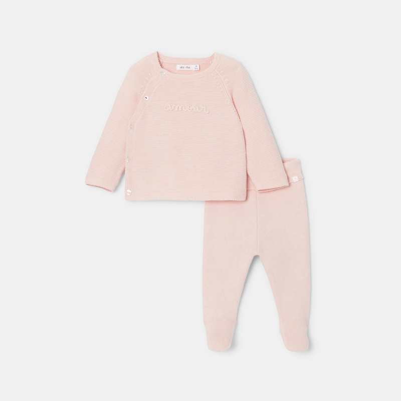 Ensemble 2 pièces en tricot rose naissance Absorba