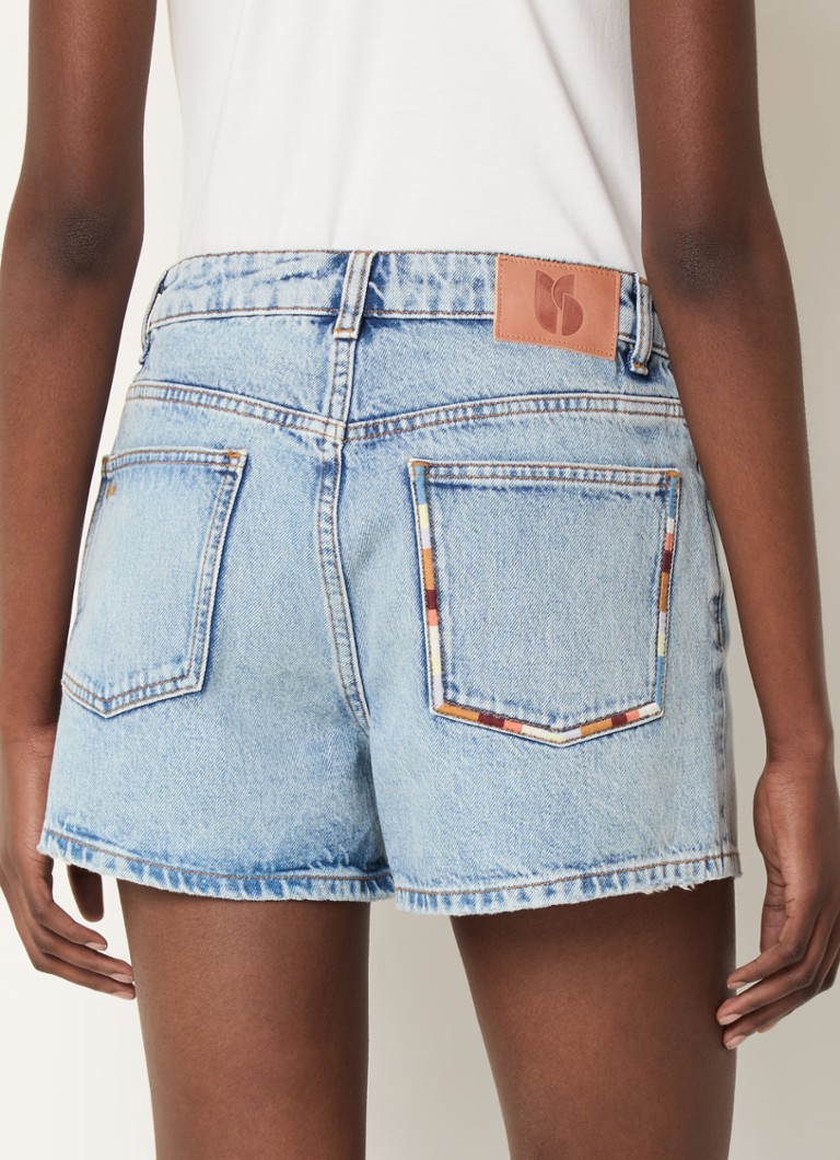 Pantaloni scurți din denim Fegor de la ba&sh, cu talie înaltă, croială lejeră și broderie.