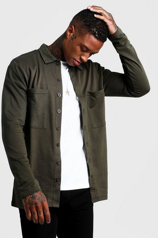 Utility-Overshirt aus Jersey mit Knopfleiste