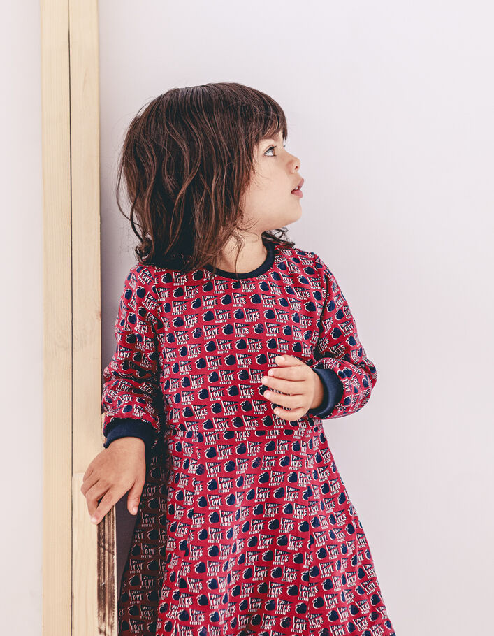 Robe réversible pommes-coeurs et marine bébé fille