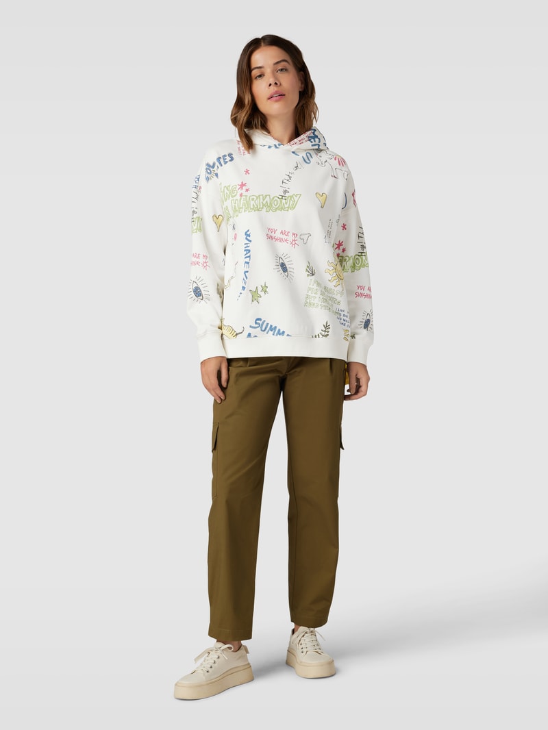 Hoodie aus Baumwolle mit Statement-Prints in offwhite