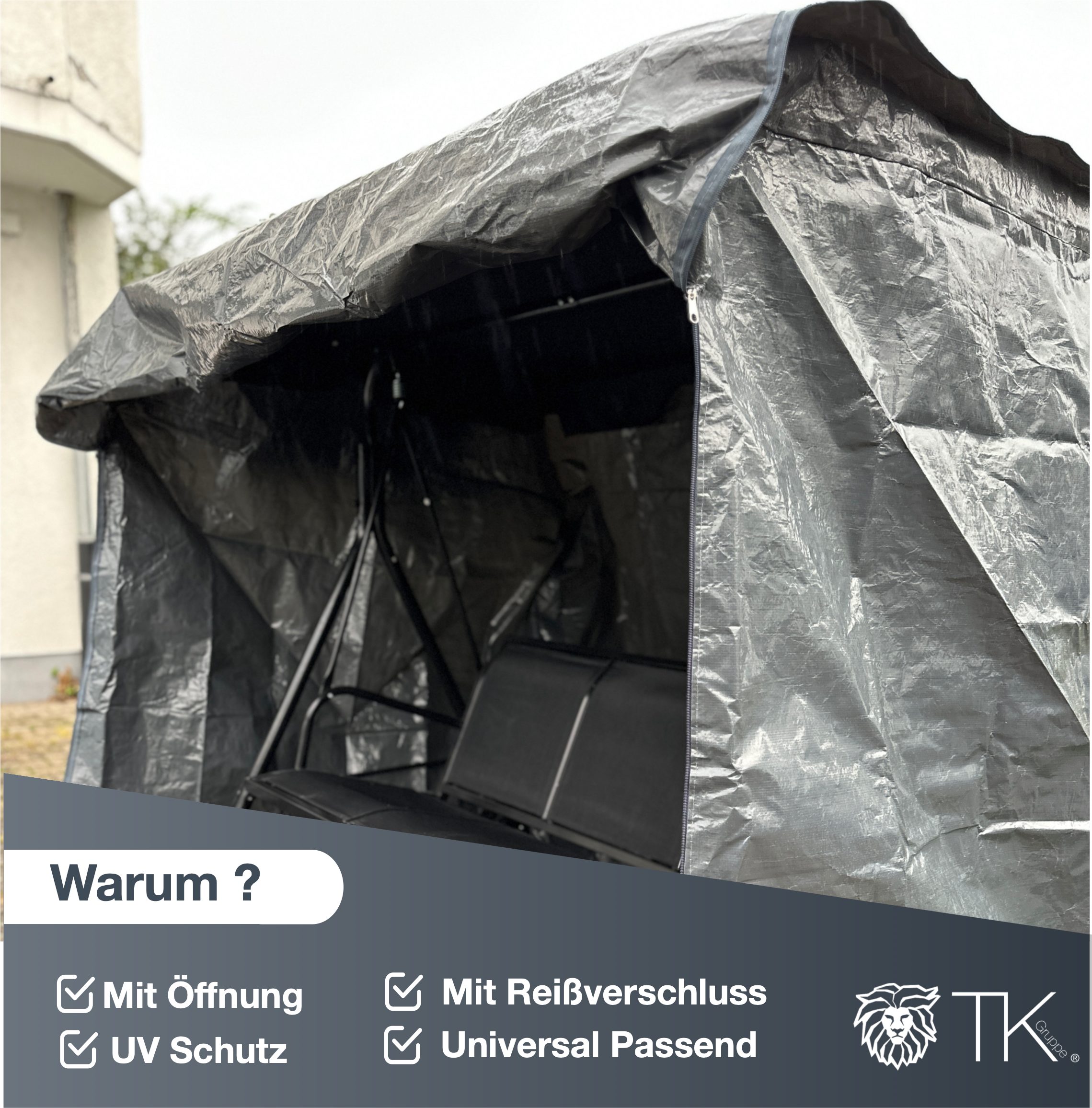 TK Gruppe Gartenmöbel-Schutzhülle Hollywoodschaukel Abdeckhaube / Gartenschaukel Abdeckplane grau (1-St)