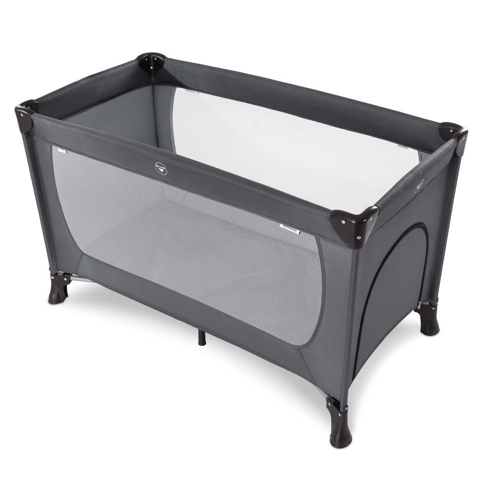 Hauck Baby-Reisebett Dream'n Play Plus - Grey, 3-tlg., Kinderreisebett mit Reisebett Matratze, Moskitonetz Tasche & Einstieg