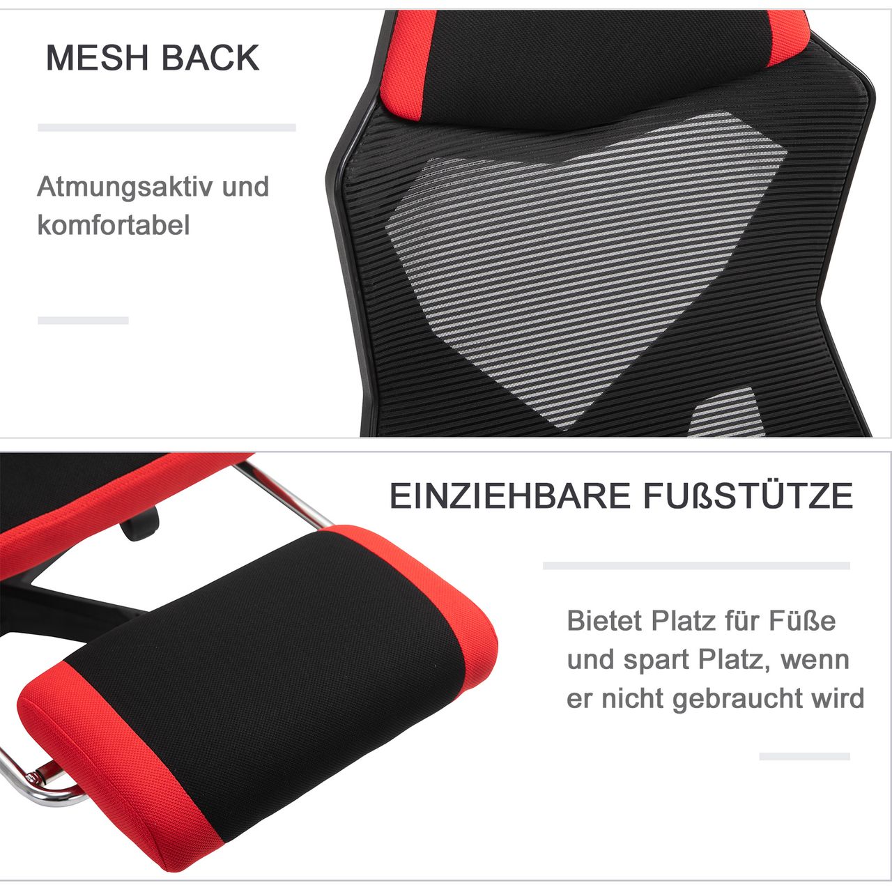 Vinsetto Ergonomischer Bürostuhl Gaming Stuhl Drehstuhl mit Fußstütze Schwarz
