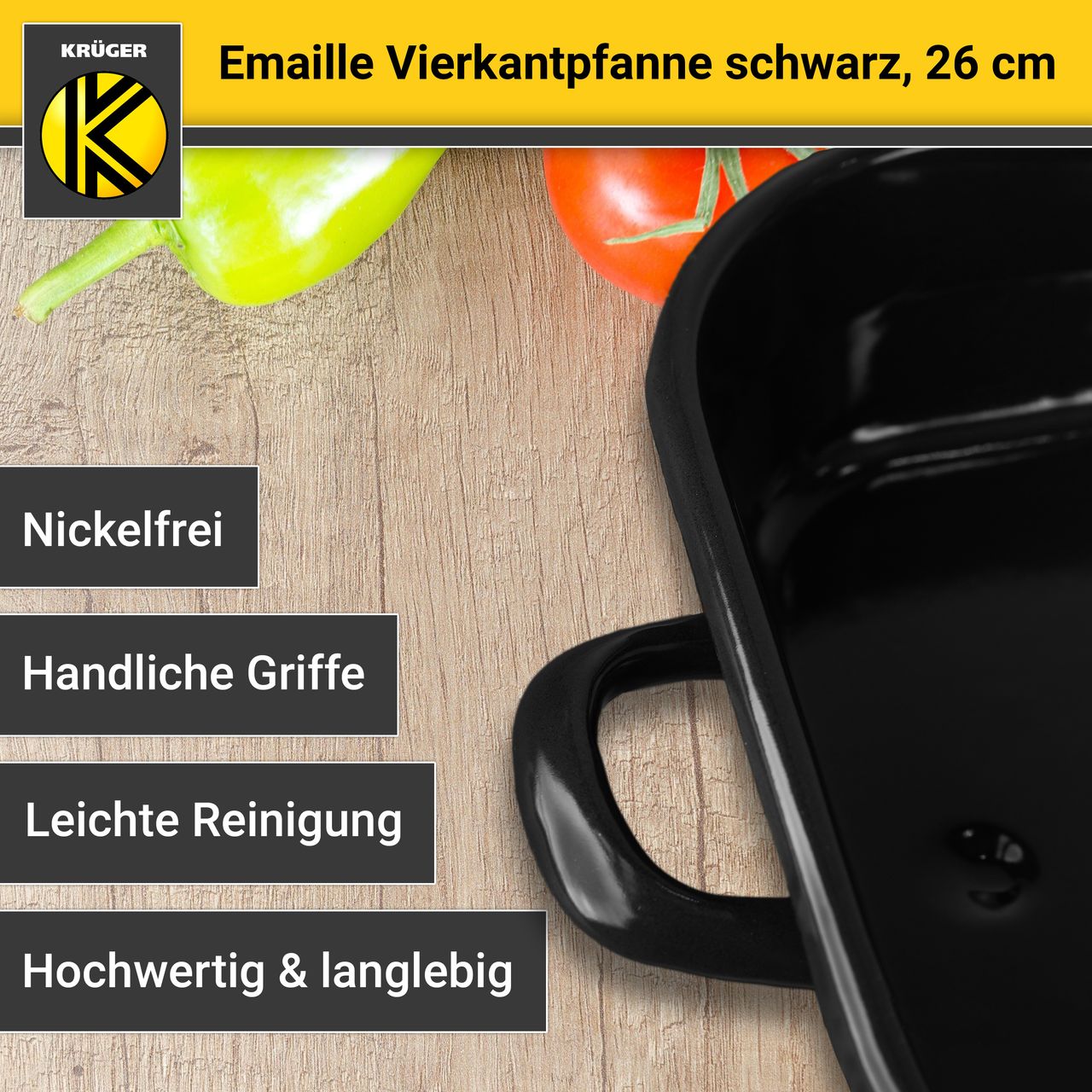 Karl Krüger Emaillierte Vierkantpfanne schwarz, 26 cm