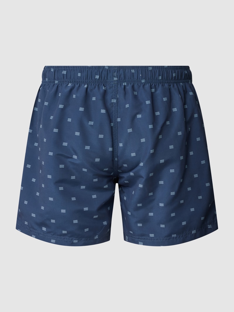 Badehose mit Allover-Muster Modell 'Marineland' in dunkelblau