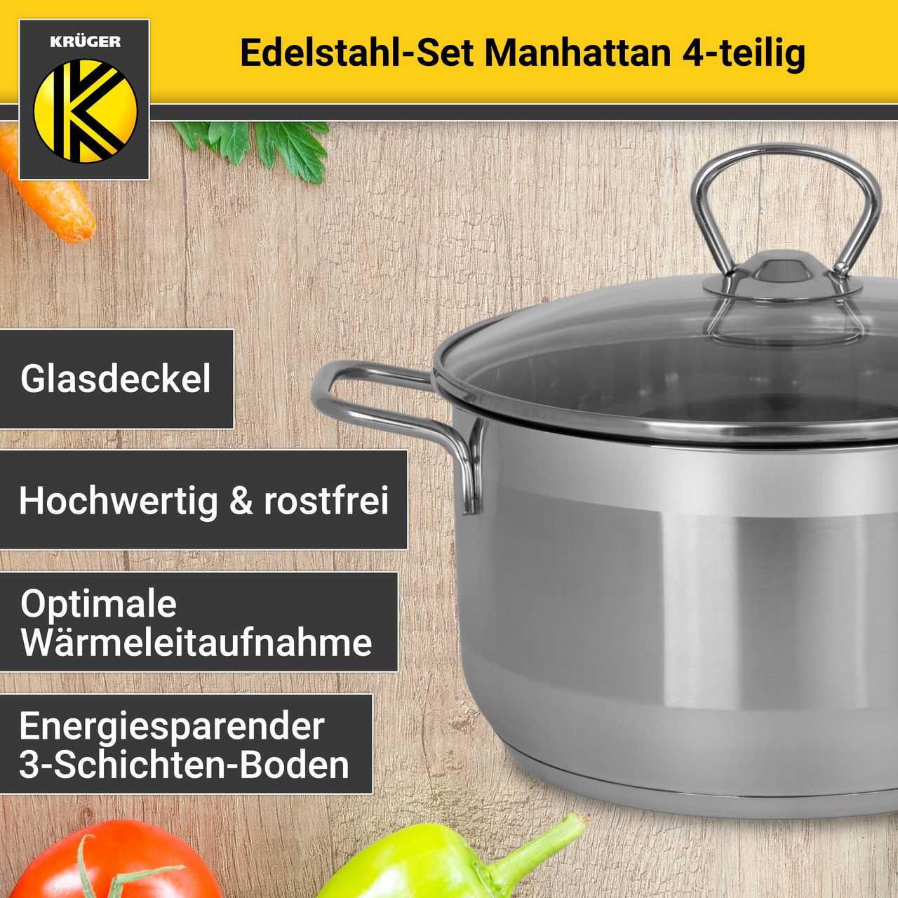 Karl Krüger Edelstahl Topfset MANHATTAN, 4 tlg.