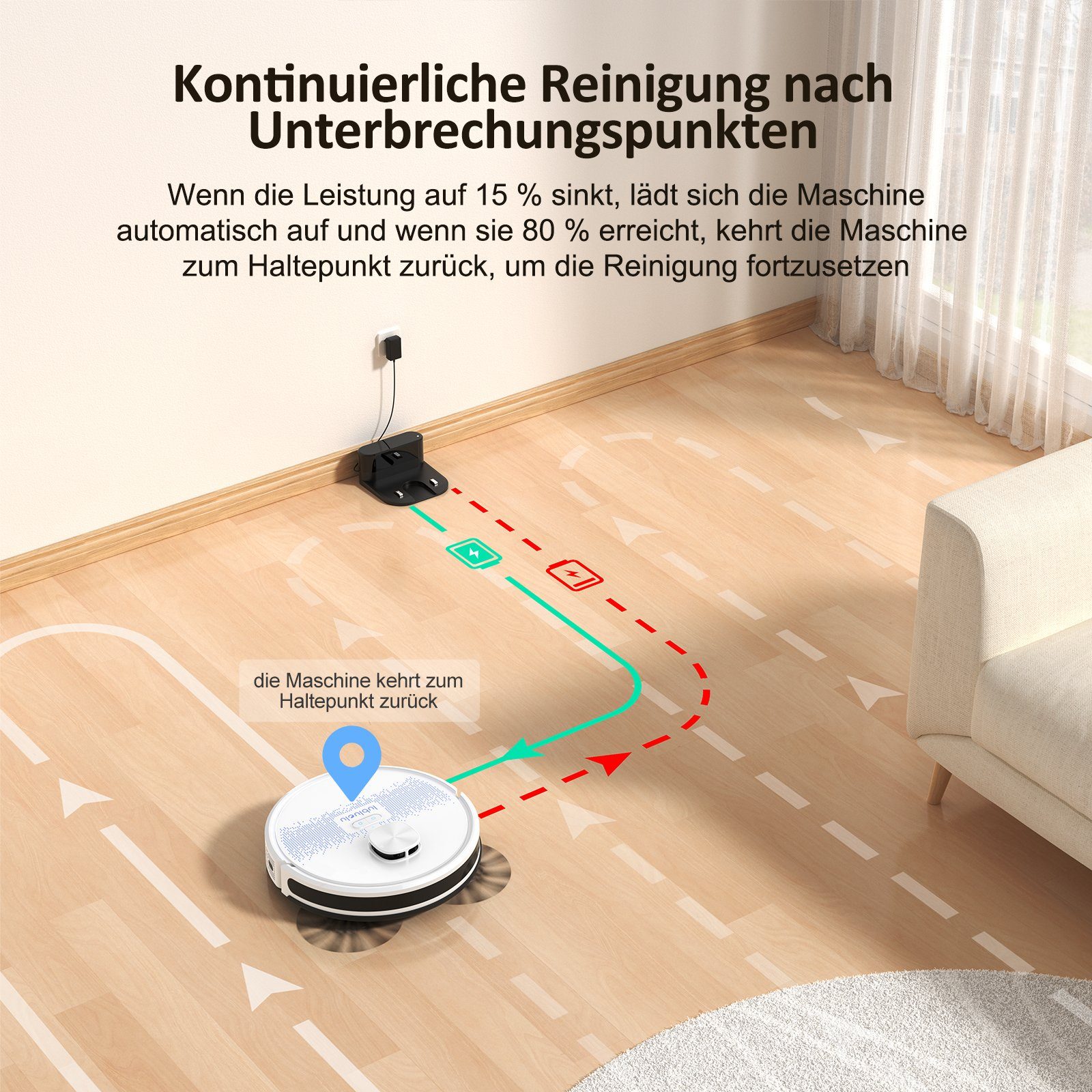 oyajia Nass-Trocken-Saugroboter LiDAR Lasernavigation Saug- und Wischroboter Saugroboter, 42,00 W, Beutellos, mit Wischfunktion,10 No-Go-Zonen,3000Pa, Selbstaufladender