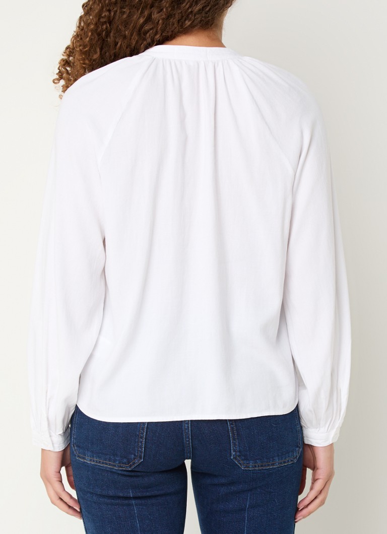 Bella Dahl lyocell raglan blouse with bow collar and balloon sleeves