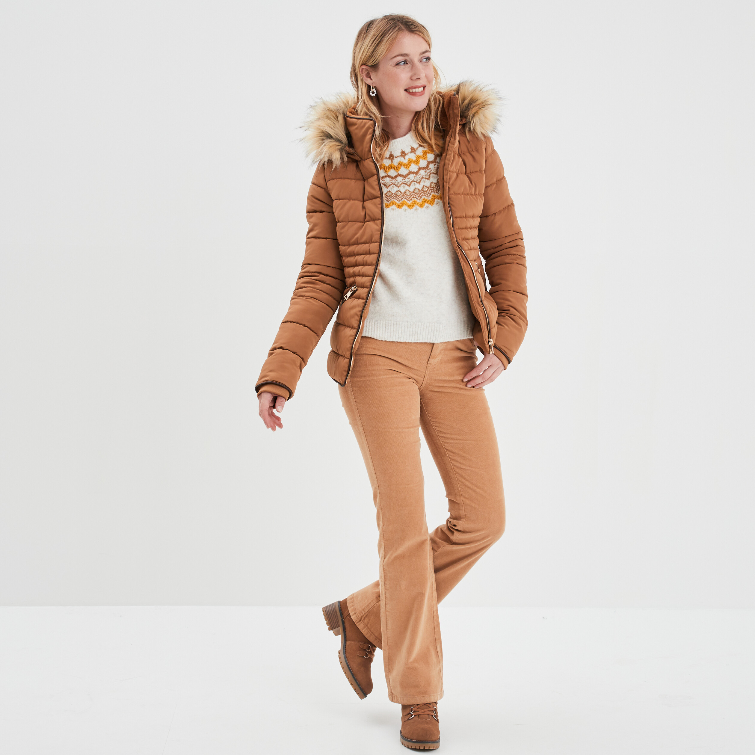 Pull col rond manches longues Creeks blanc femme | La Halle