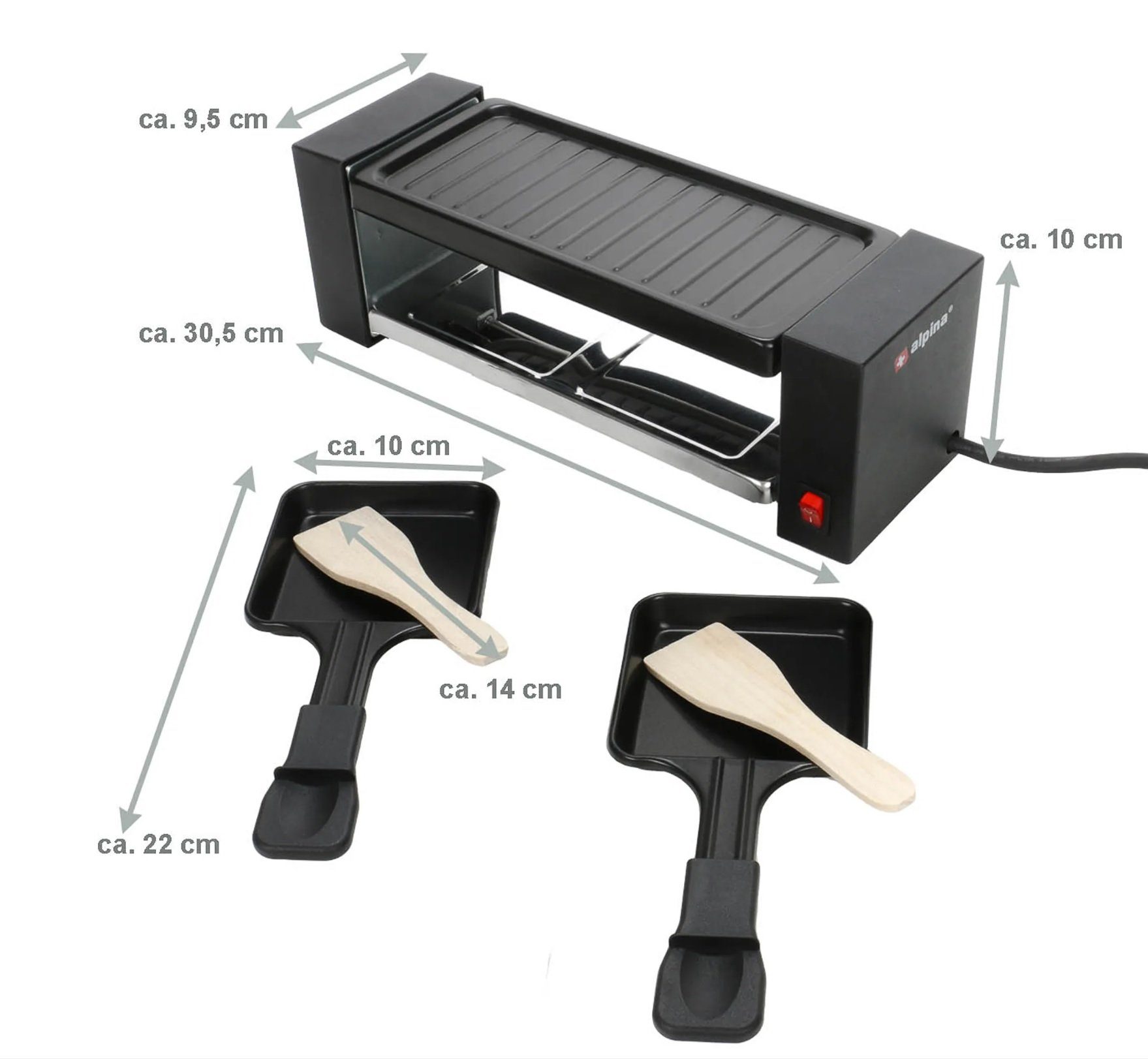 JUNG Raclette Raclette 2 personen Tischgrill Elektro Grill Partygrill Elektrogrill, 2 Raclettepfännchen, 400 W, Silvester, Weihnachten, Raklett, 4 Personen, 2 Personen, 6 Personen