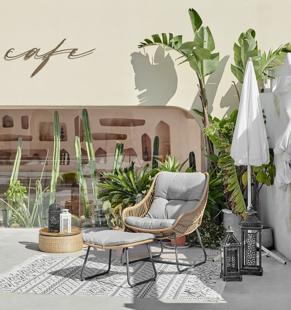 Happy Home Happy Home Casual Set 2 tlg. HGS48-GRA helles Rattan mit Sitzkissen in grau