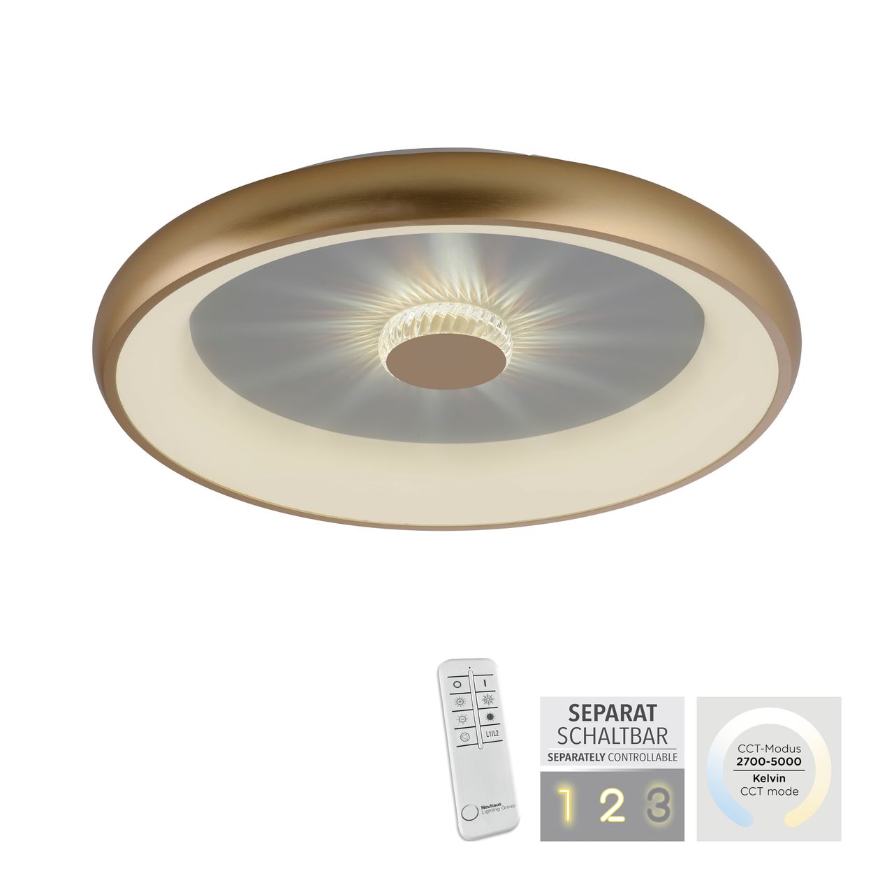 JUST LIGHT LED Deckenleuchte VERTIGO, CCT, dimmbar, Fernbedienung, Ø61,5cm, Kristall-Effekt