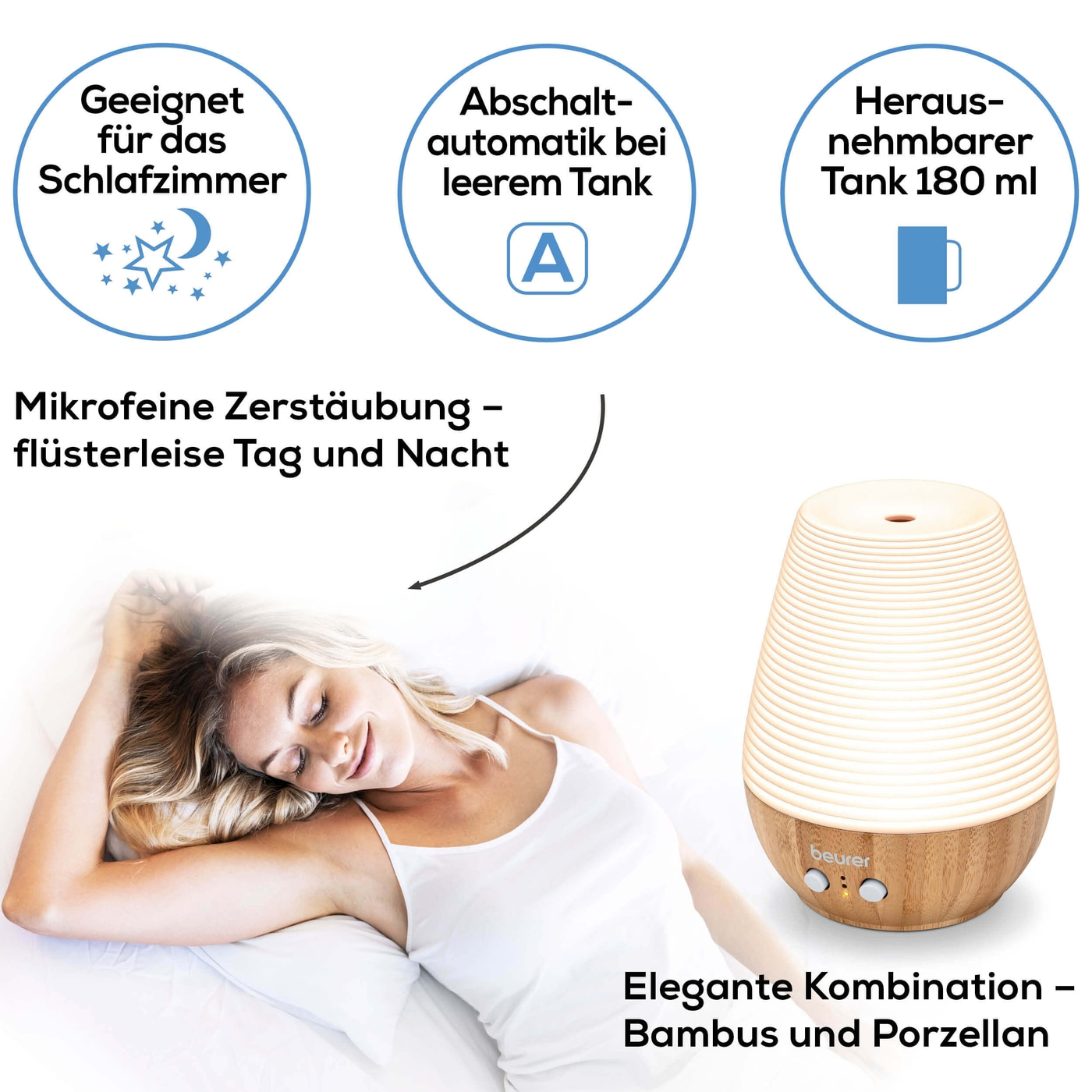 Beurer Aroma Diffuser LA 40-Aroma Diffuser mit LED-Farblicht & Timerfunktion bis 20 m²
