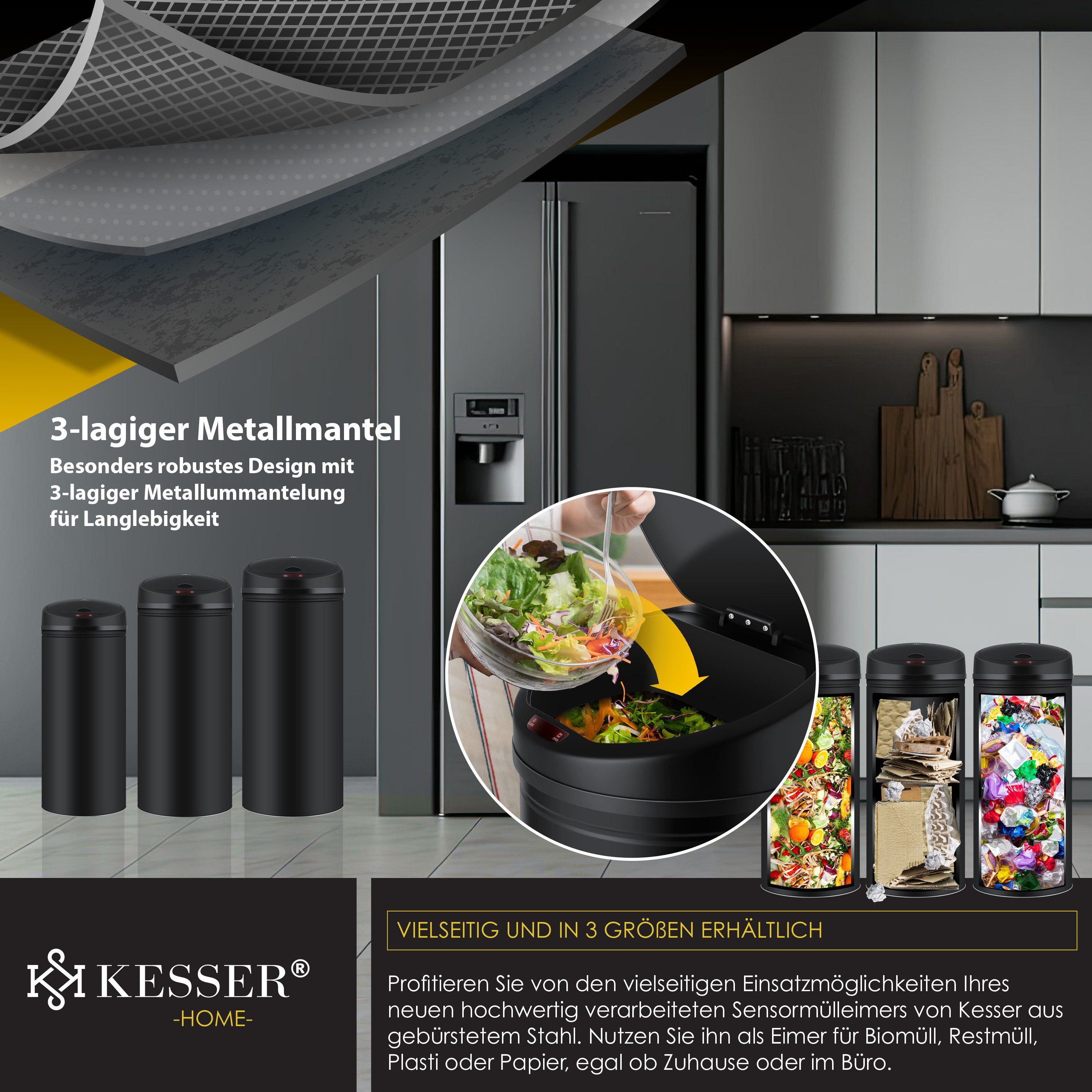 KESSER Mülleimer, Automatik Sensor Mülleimer Abfalleimer Abfall EDELSTAHL