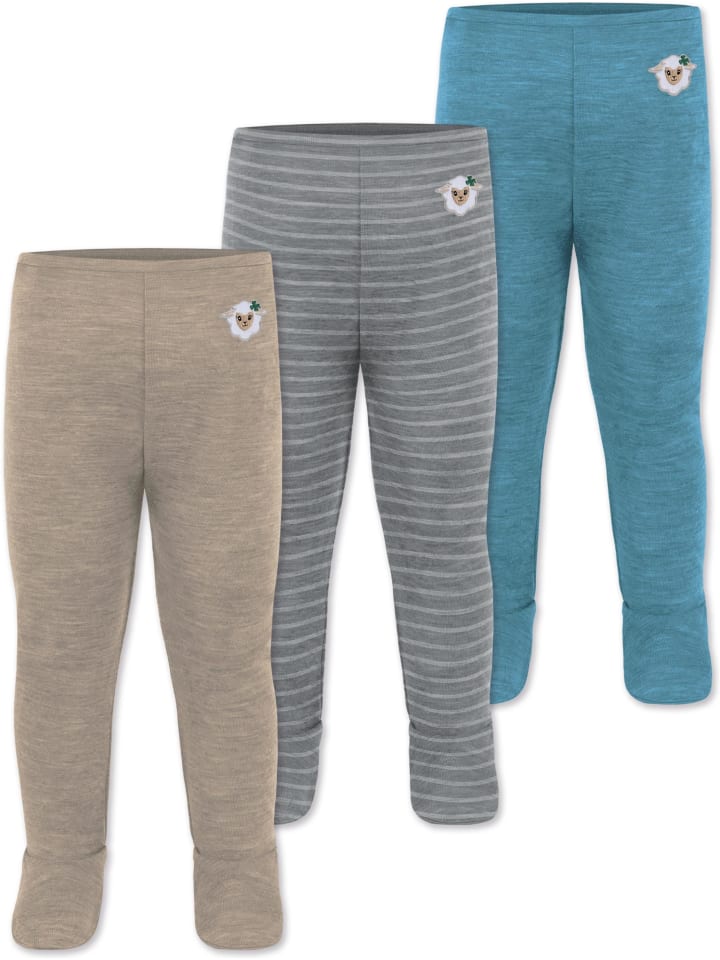 Normani Outdoor Sports 3er Pack Baby Merino Unterhose mit Füßen in Blau/Grau/Beige günstig kaufen