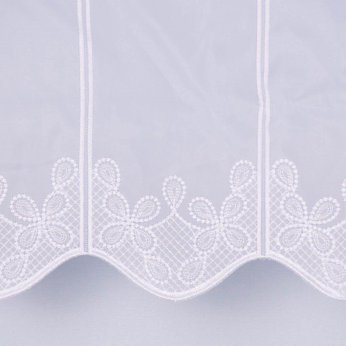 Meterware Scheibengardine Meterware Voile Stickerei Ornamente nähfrei weiß 60cm, SCHÖNER LEBEN., leicht perforiert, Polyester, bestickt