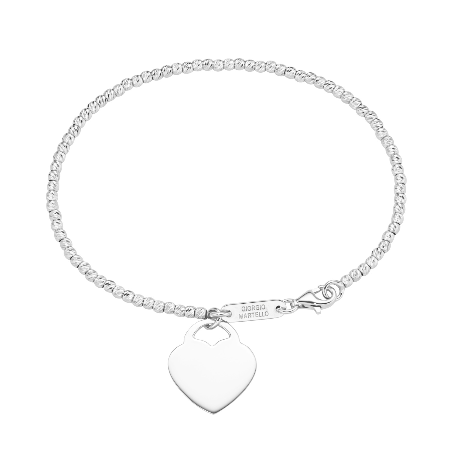Armband Kugelkette diamantiert mit Anhänger Herz. Silber 925