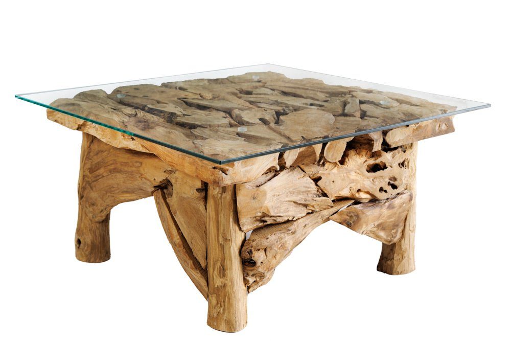 riess-ambiente Couchtisch RIVERSIDE 80cm transparent / braun (Einzelartikel, 1-St), Wohnzimmer · Massivholz · Sicherheitsglas · Handarbeit · Maritim