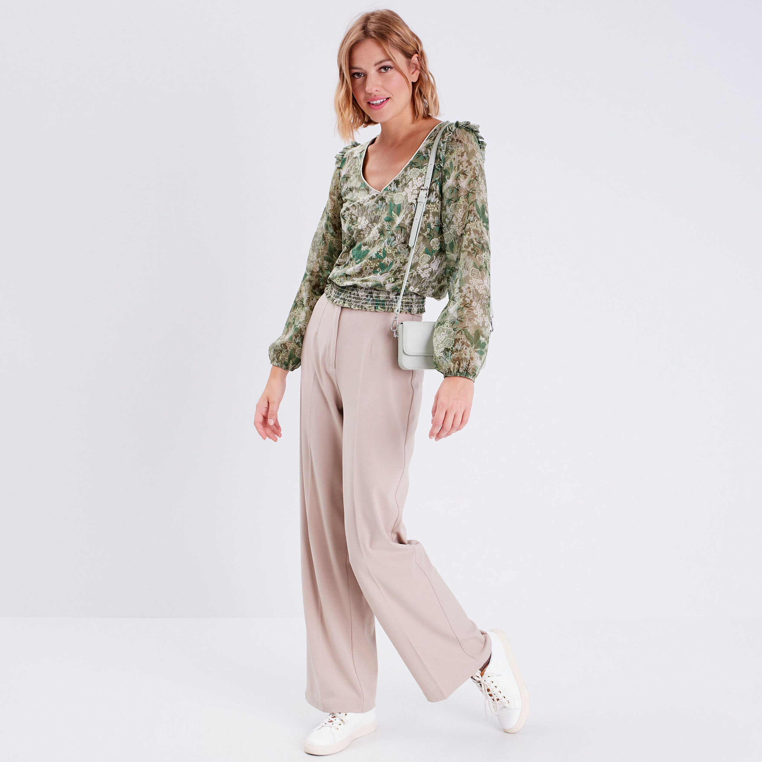Blouse manches longues vert femme | Cache Cache