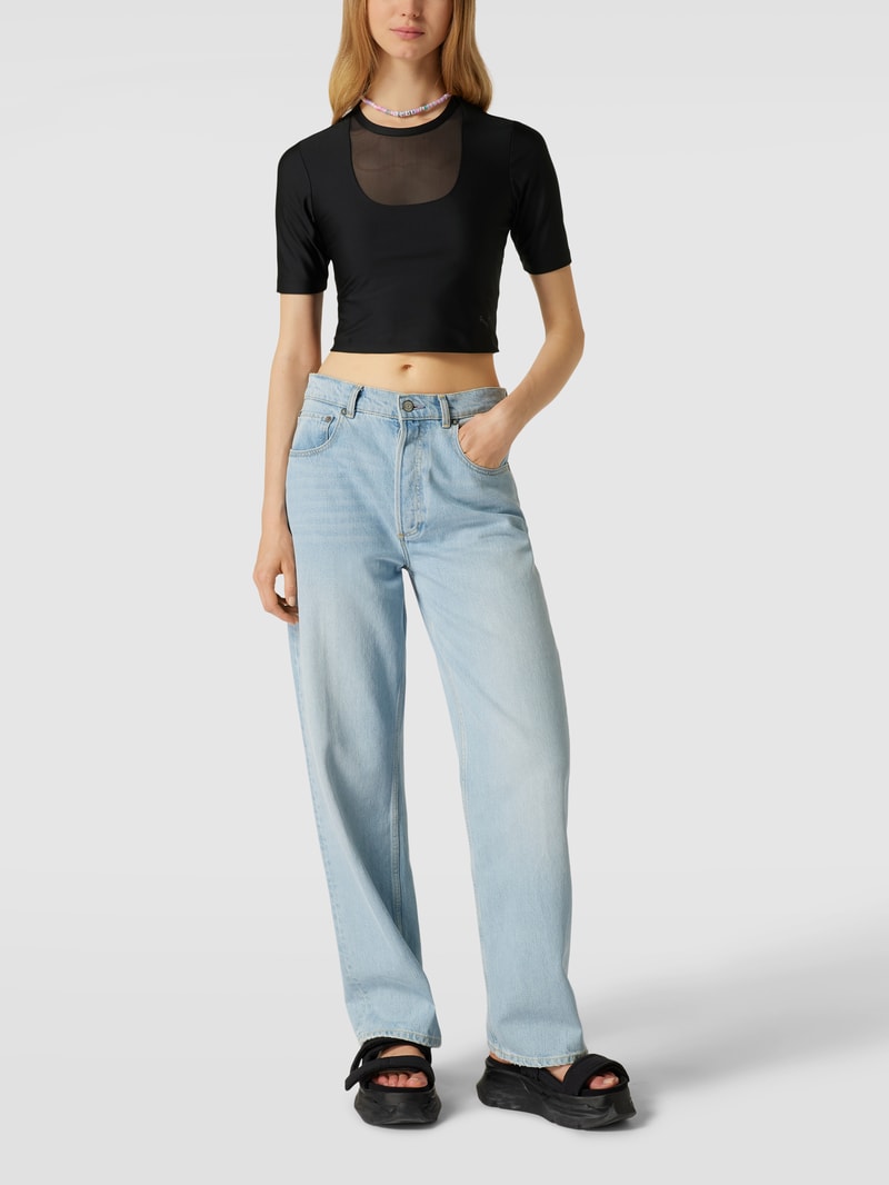 Cropped T-Shirt mit Logo-Print Modell 'Safari' in schwarz