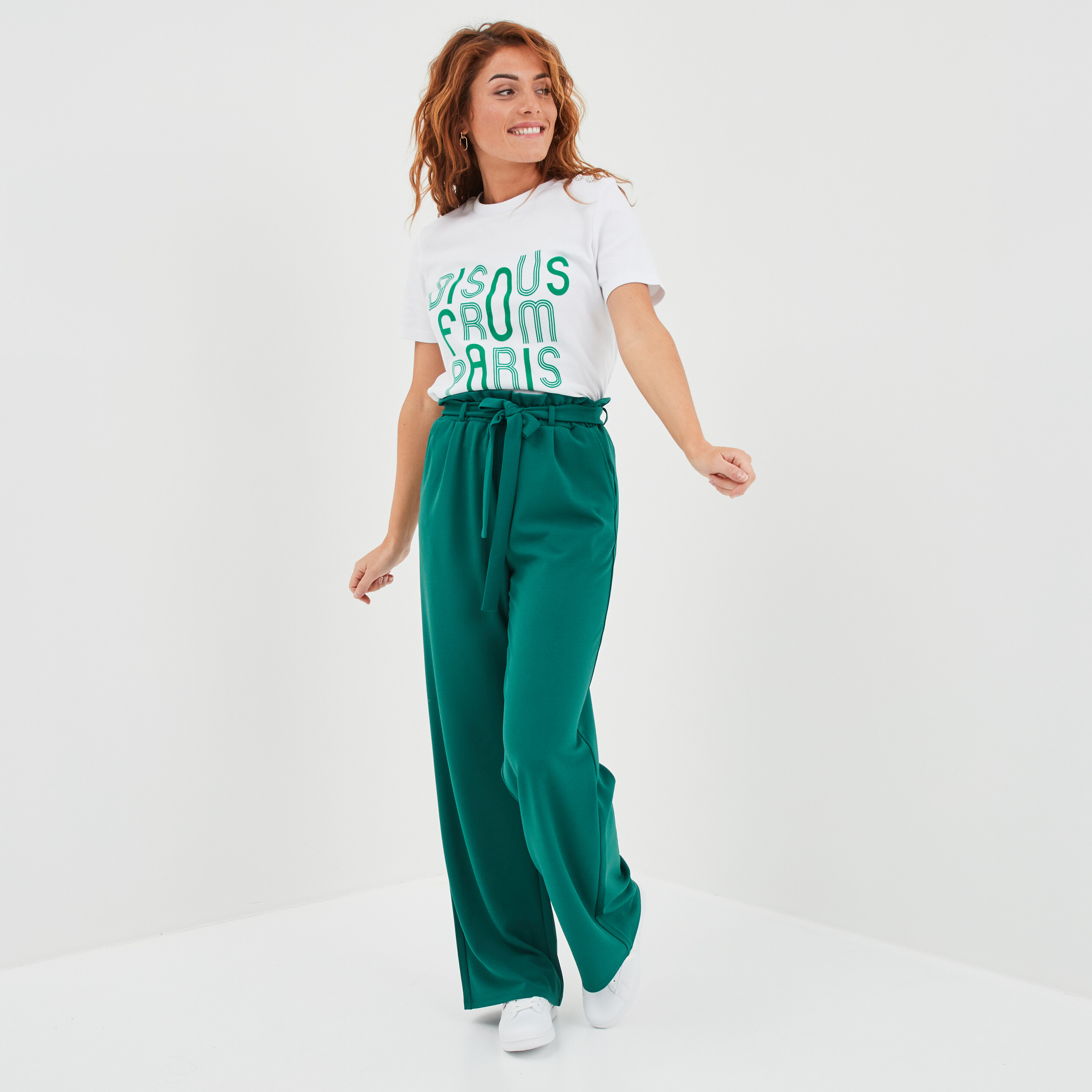 T-shirt boutons strass à l'épaule coton blanc femme | La Halle