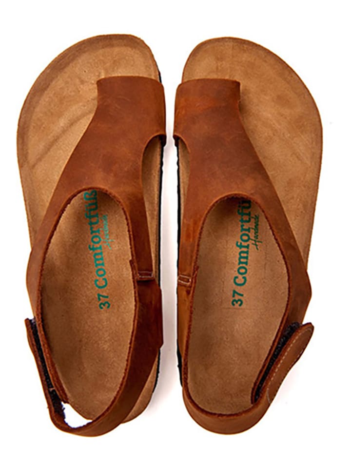 Comfortfusse Leder-Zehensandalen in Braun günstig kaufen