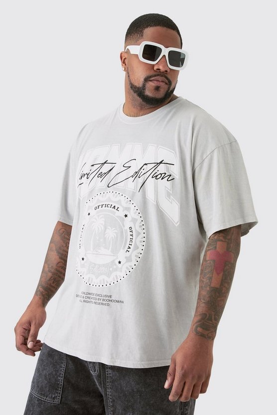 Plus graues T-Shirt mit Homme Palmen-Print