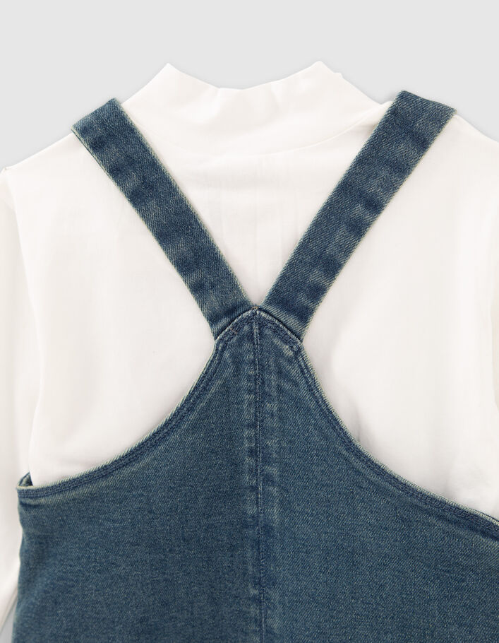 Robe 2-en-1 en jean bleu et T-shirt à col brodé fille