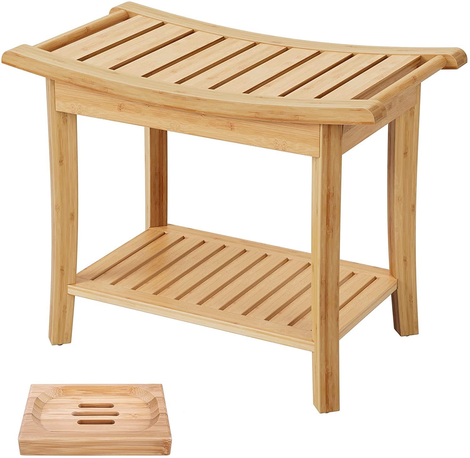 HOMECHO Dusch- und Badhocker, belastbar bis 150 kg, Sitzhocker Sitzbank Bambus