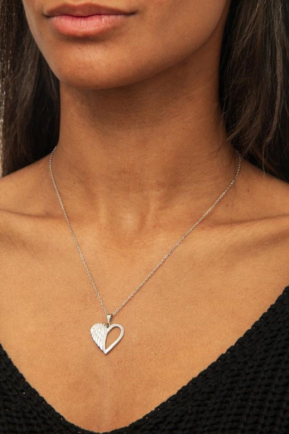 ENGELSINN Edelstahlkette Schmuck Edelstahl Silber Halskette Herz Engel inkl. Geschenkbox (1-tlg)