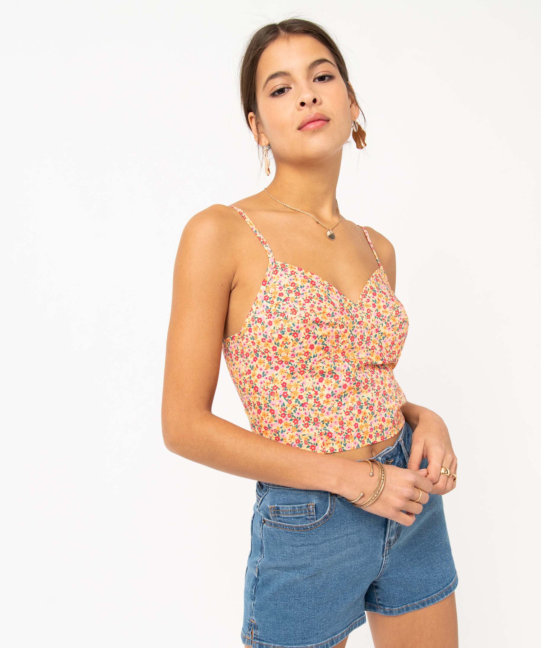 Blouse femme à bretelles et dos smocké imprime | GEMO