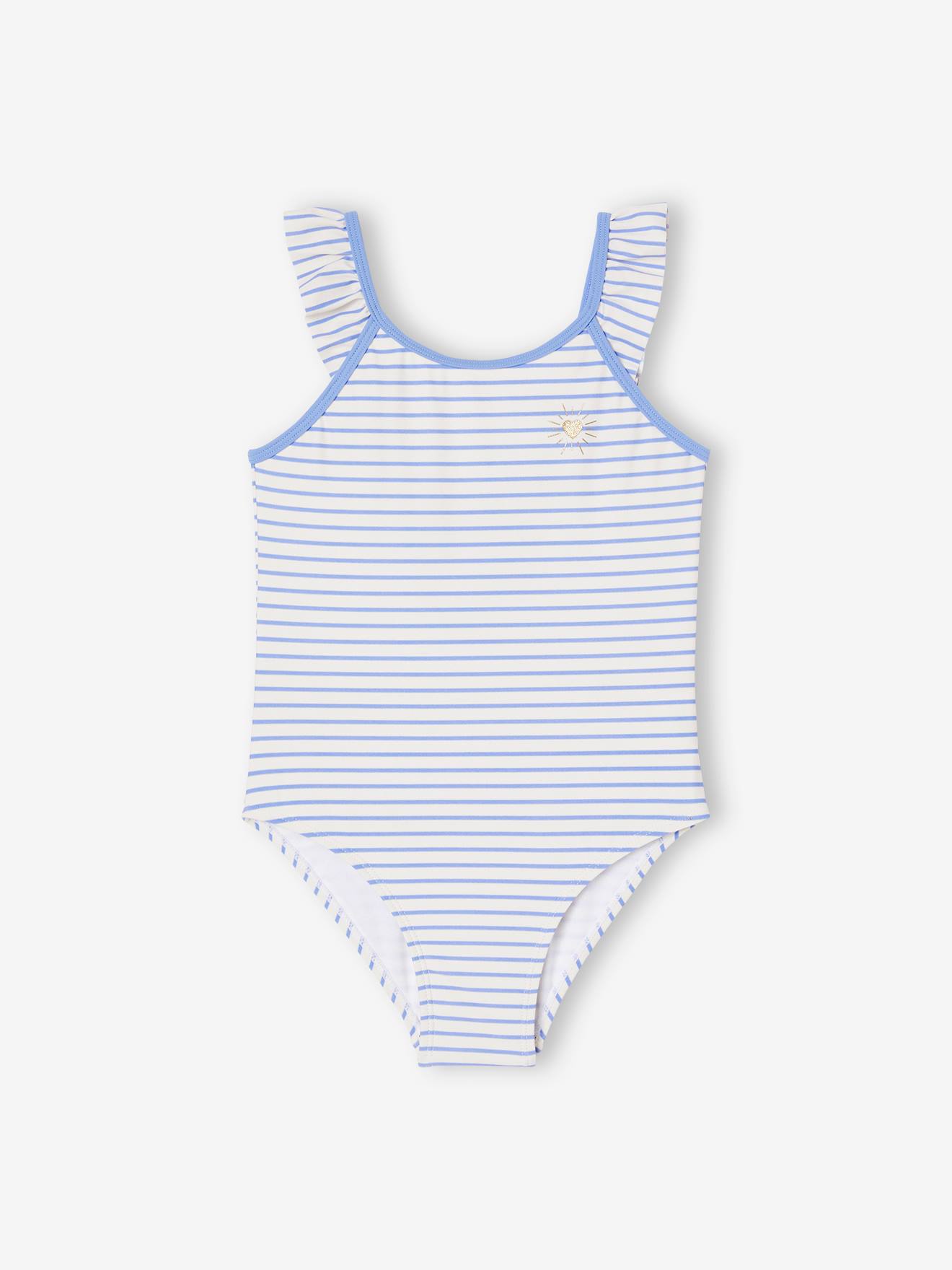Maillot de bain 1 pièce fille marinière rayé bleu