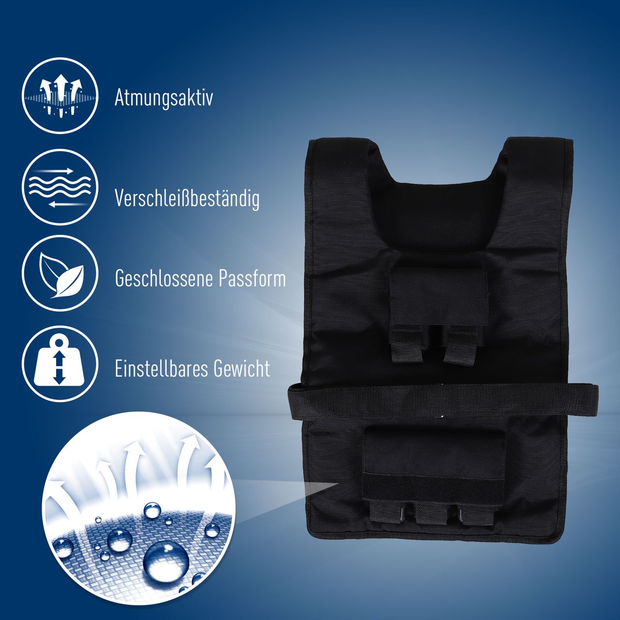 HOMCOM 30 kg Trainingsweste Gewichtsweste Verstellbar Krafttraining Fitness Oxford Eisen Schwarz 36 x 52 cm
