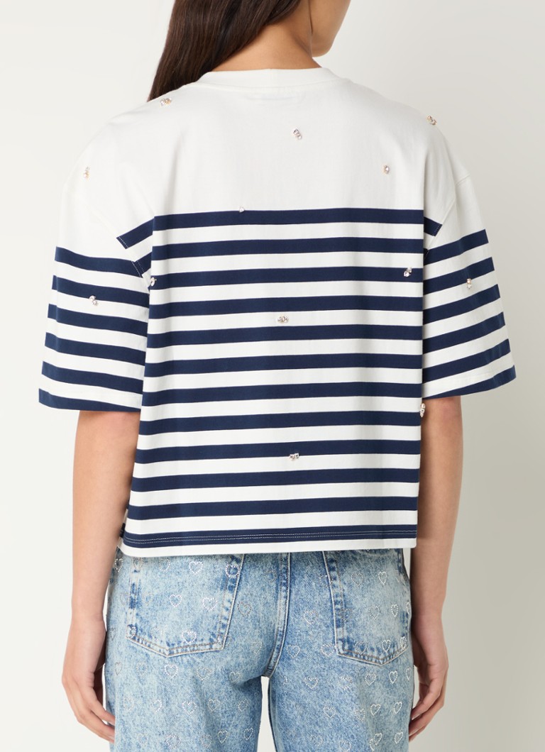 Sandro Oversized T-shirt with stripe print and rhinestones